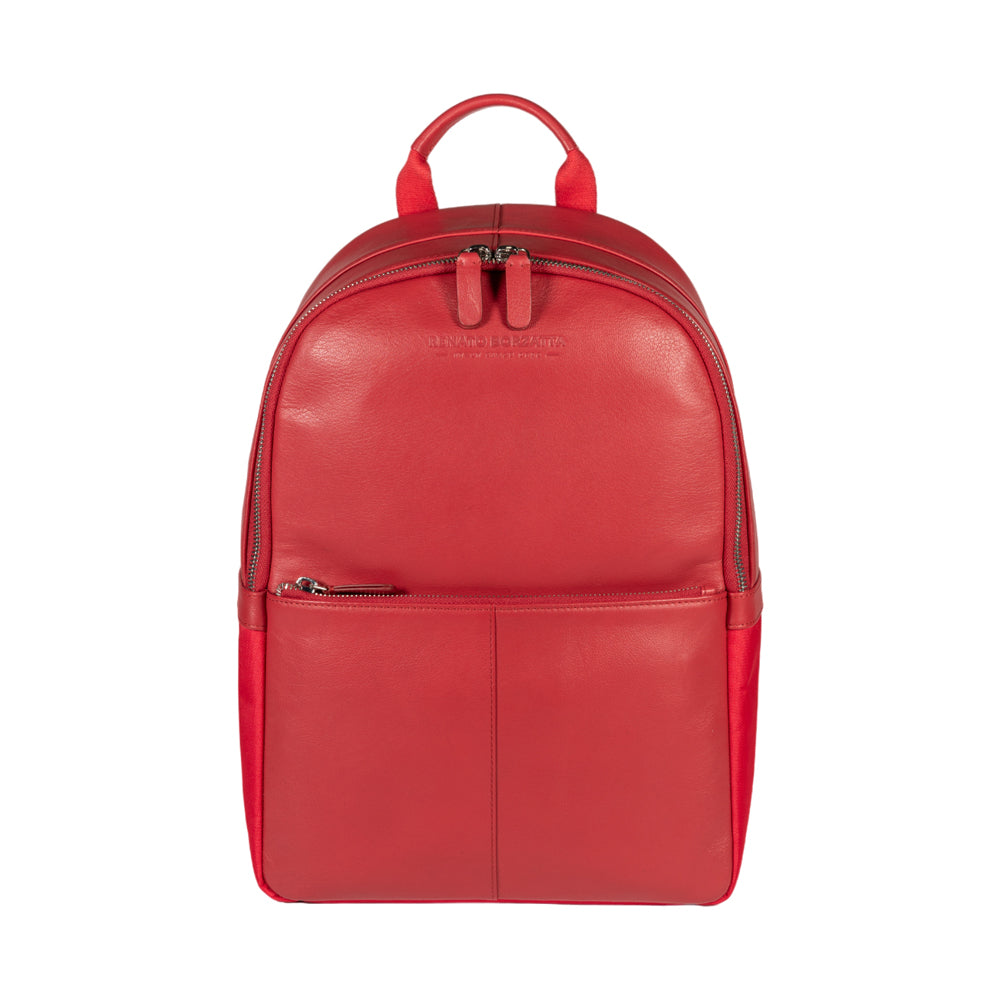 RB2001V | Nylon/Genuine Leather Netbook/Tablet Backpack, with light grain. Zip closure and adjustable shoulder straps - Red color - Dimensions: cm 27 x 38 x 14. Packaging: Non-woven fabric bag-1