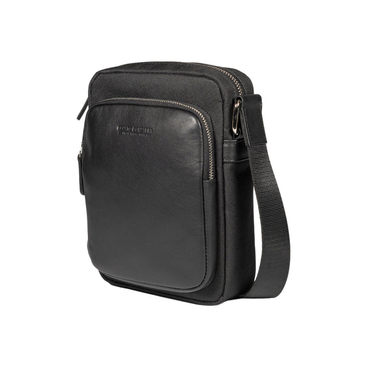 RB2002A | Nylon/Genuine Leather Shoulder Bag, with light grain. Zip closure and adjustable shoulder strap - Color Black - Dimensions: cm 15.5 x 21 x 7. Packaging: Non-woven fabric bag-0