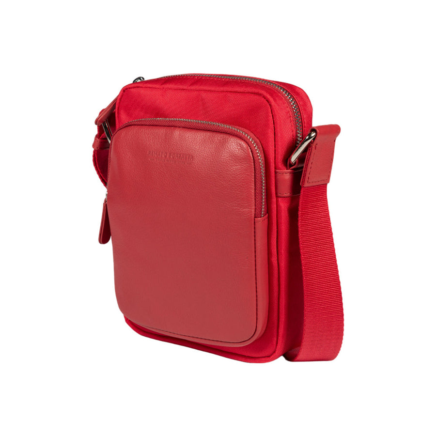 RB2002V | Nylon/Genuine Leather Shoulder Bag, with light grain. Zip closure and adjustable shoulder strap - Color Red - Dimensions: cm 15.5 x 21 x 7. Packaging: Non-woven fabric bag-0