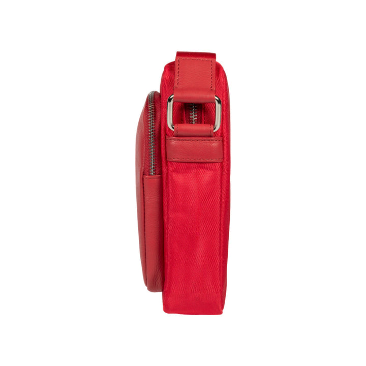 RB2002V | Nylon/Genuine Leather Shoulder Bag, with light grain. Zip closure and adjustable shoulder strap - Color Red - Dimensions: cm 15.5 x 21 x 7. Packaging: Non-woven fabric bag-2