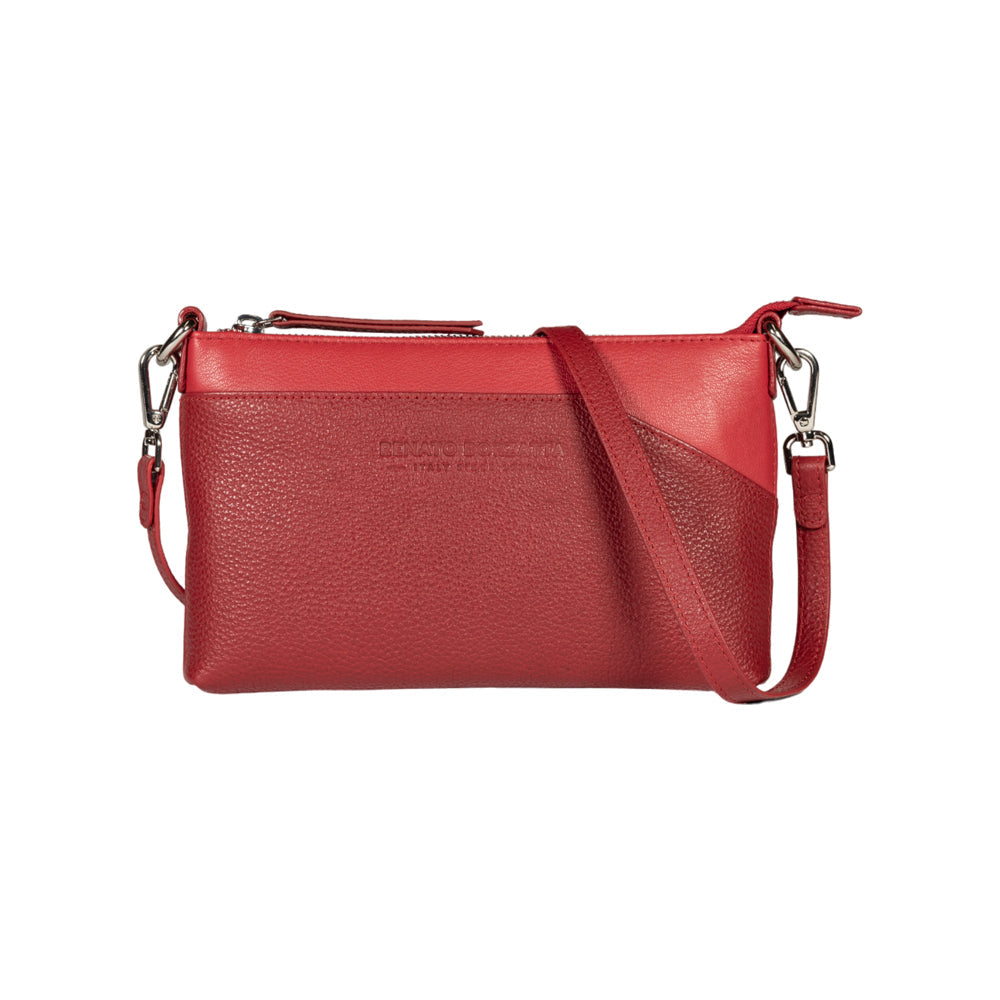 RB2003V | Shoulder/Wrist Bag in Genuine Full Grain Leather, Dollar Grain/Light. Removable Shoulder Strap and Handle. Color Red. Dimensions: 22 x 14 x 2.5 cm. Packaging: Non-Woven Fabric Bag-0