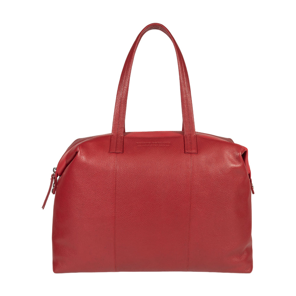 RB2004V | Shopping Bag Transformable into a Trunk in Genuine Full Grain Leather, Dollar Grain/Light. Double Handle. Red Color. Dimensions: 43 x 36 x 14 cm. Packaging: Non-Woven Fabric Bag-0