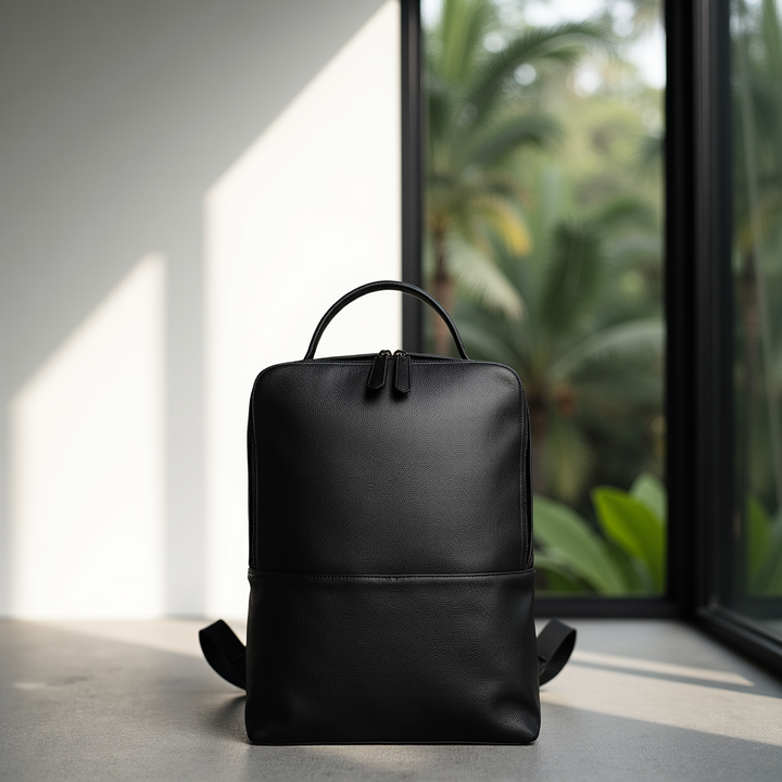 Skald Black Pebbled Leather Backpack | Slim Black Leather Backpack-3