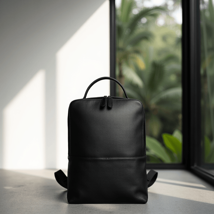 Skald Black Pebbled Leather Backpack | Slim Black Leather Backpack-Shangri-La Fashion