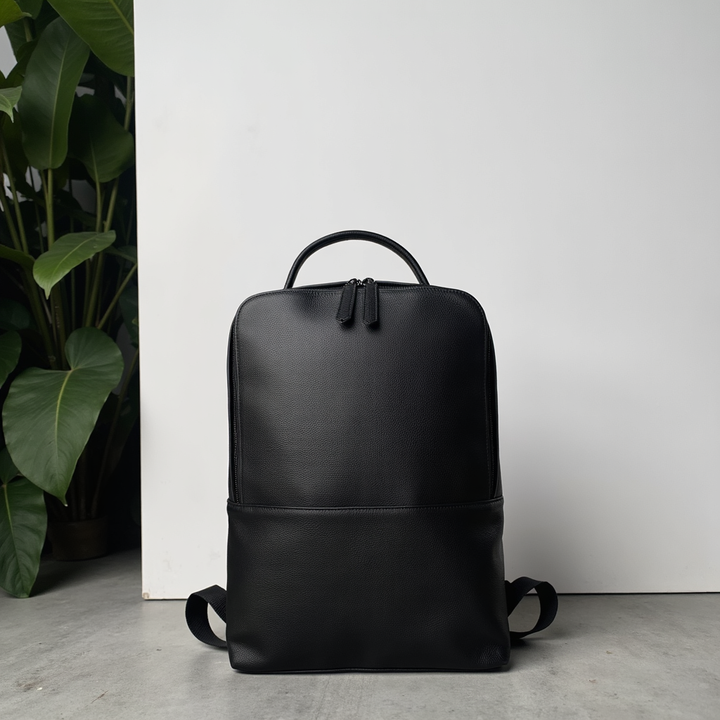 Skald Black Pebbled Leather Backpack | Slim Black Leather Backpack-1