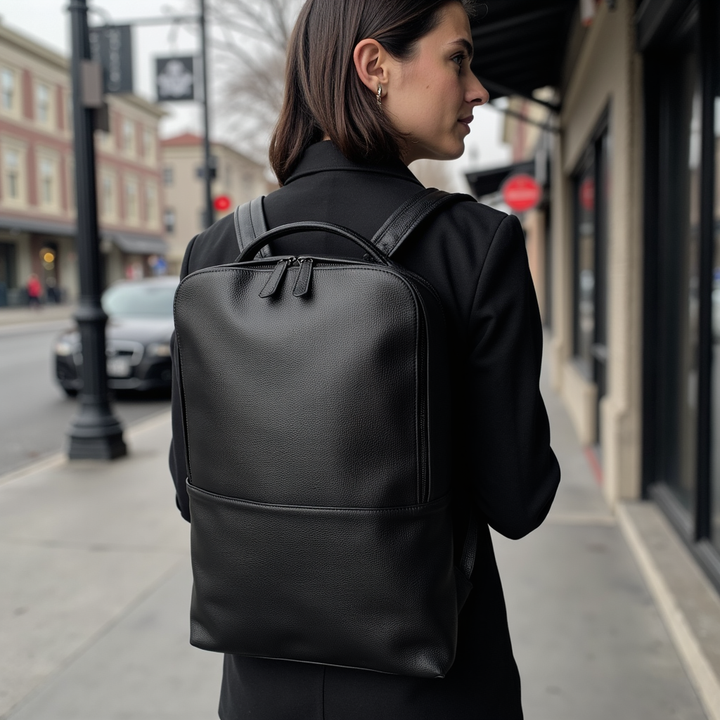 Skald Black Pebbled Leather Backpack | Slim Black Leather Backpack-2