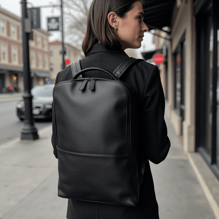 Skald Black Pebbled Leather Backpack | Slim Black Leather Backpack-Shangri-La Fashion