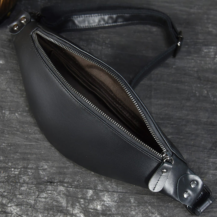 Sigrid Smooth Black Leather Waist Bag | Smooth Black Leather Fanny Pack-3