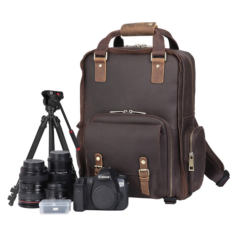 The Gaetano | Large Leather Backpack Camera Bag with Tripod Holder-0