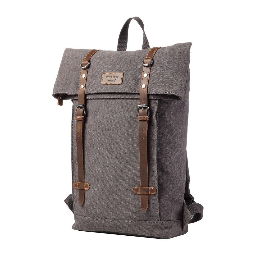 TRP0425 Troop London Heritage Canvas 15" Laptop Backpack, Smart Casual Daypack with Foldable Top