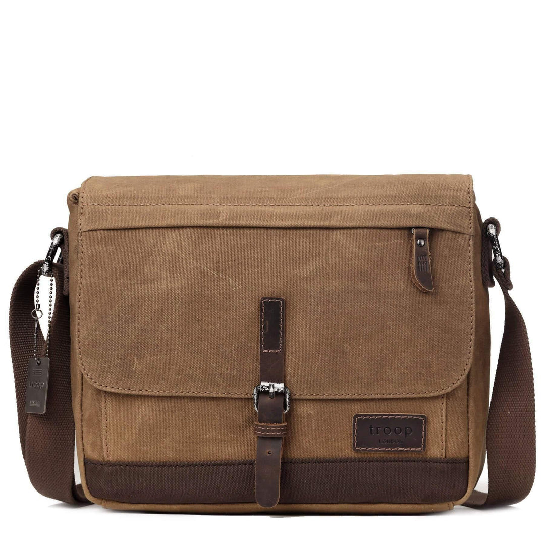 TRP0443 Troop London Heritage Canvas Leather Messenger Bag, Travel Bag, Tablet Friendly