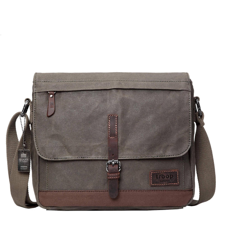 TRP0443 Troop London Heritage Canvas Leather Messenger Bag, Travel Bag, Tablet Friendly