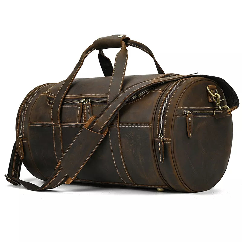 The Wainwright Weekender | Round  Vintage Leather Weekender-3