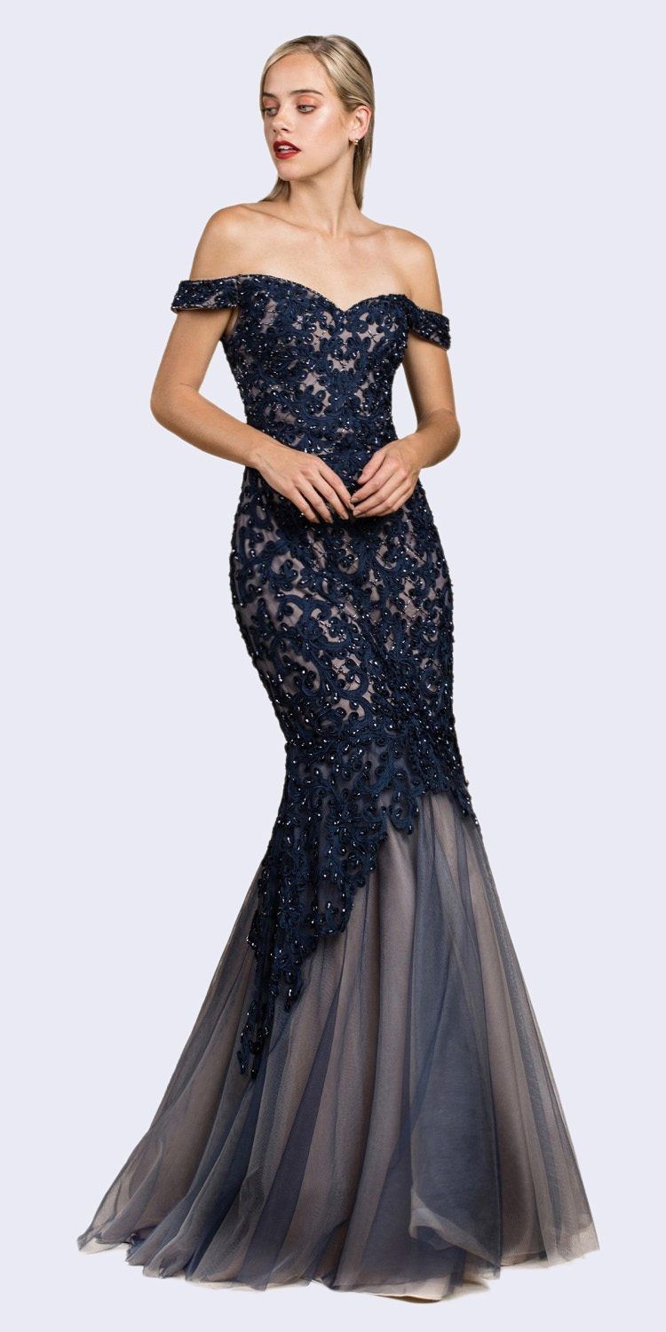 Luxury Mermaid Embroidered Sweetheart Bodice Off Shoulder Long Evening & Ball Dress CDA0401-0