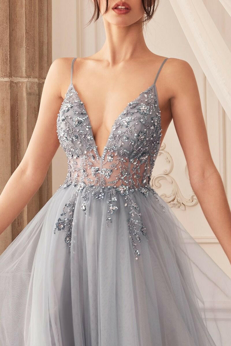 Ophelia Bead Tulle Gown Sheer Sequin Floral Motif Long Prom & Ball Dress CDA0672-2