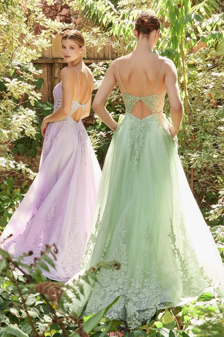 Pastel Elysium Lace Floral Open Back Deep V-Neck&nbsp; A-line Long Prom & Bridesmaid Dress CDA1125-1