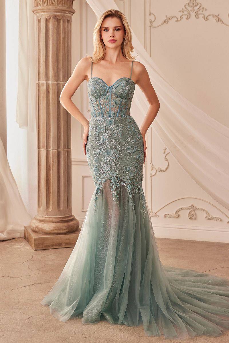 Fit & Flare Embellished Mermaid Open Back Long Prom Dress CDA1232