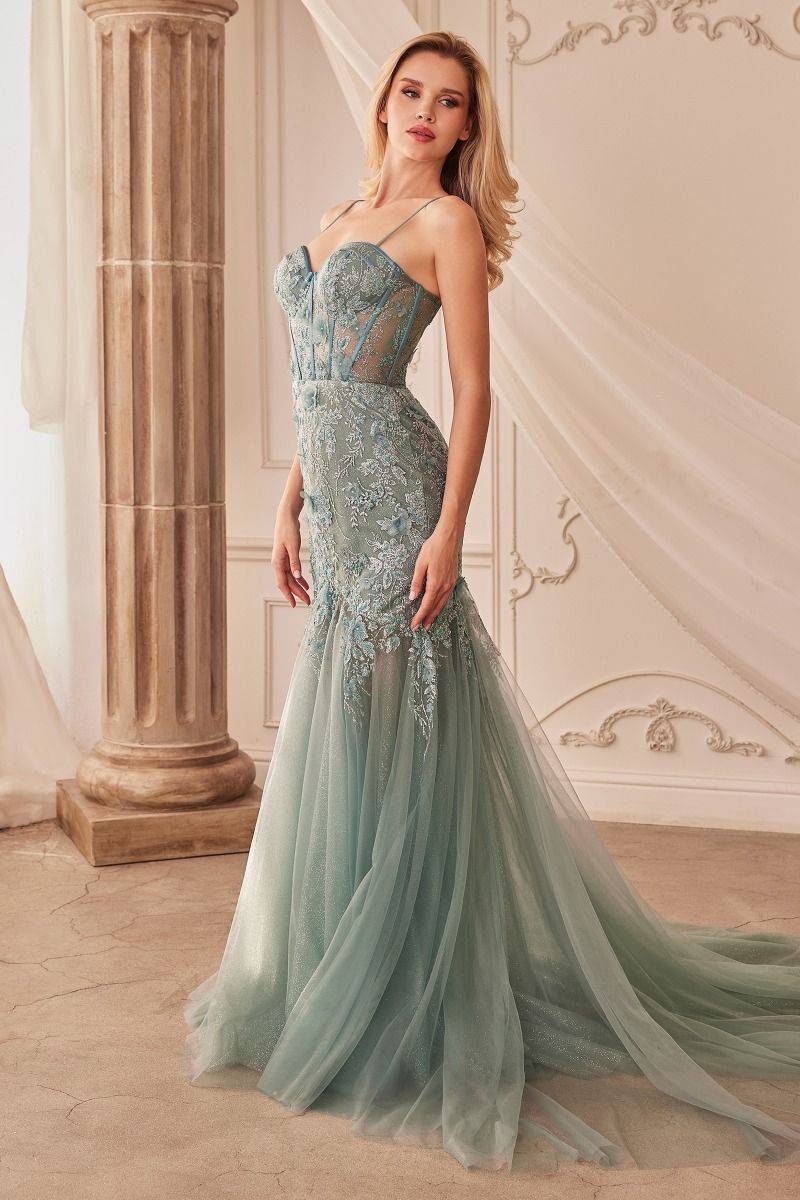 Fit & Flare Embellished Mermaid Open Back Long Prom Dress CDA1232