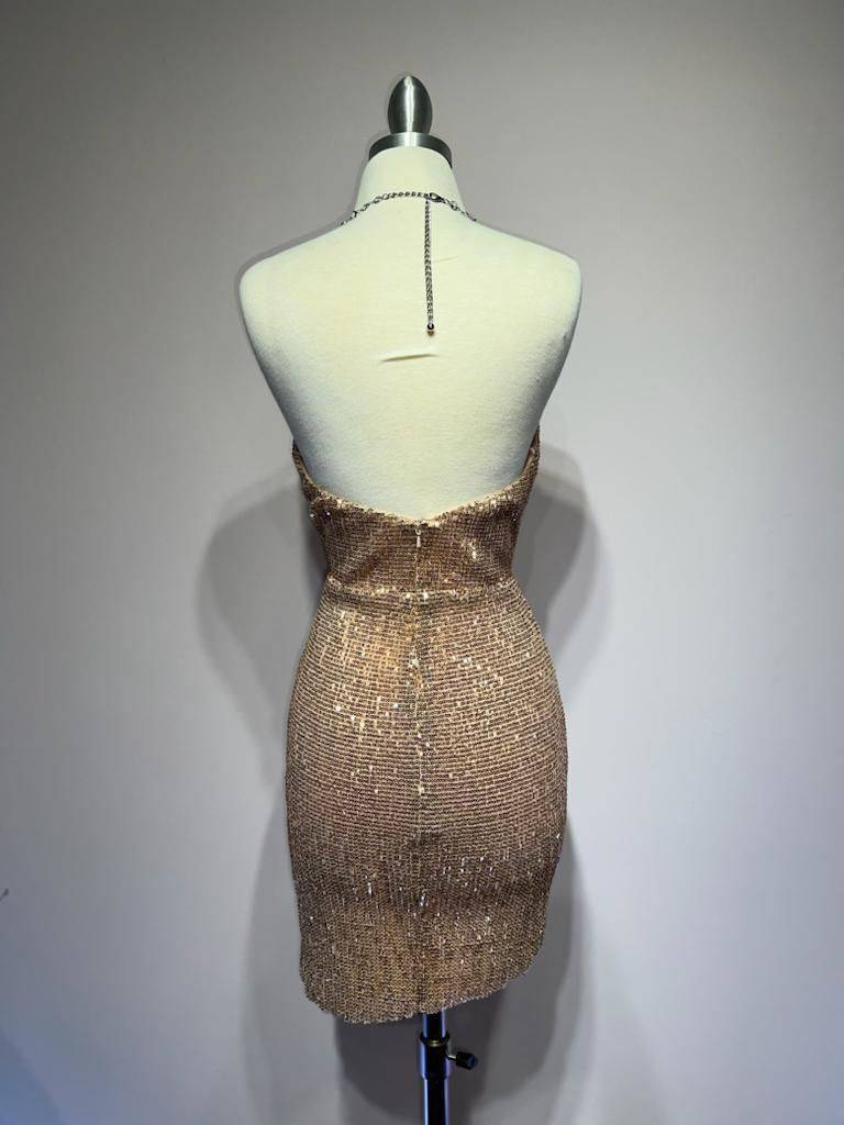 Embroidered Sequin Cowl Neck Halter Open Back Short Cocktail Dress CDB2316-Shangri-La Fashion