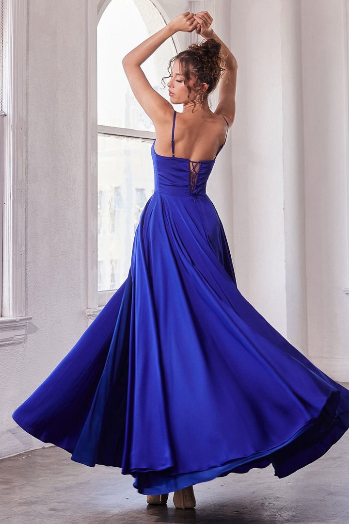 Satin A-Line Side Slit Straight Across A-Line Long Evening Dress CDB8402-6