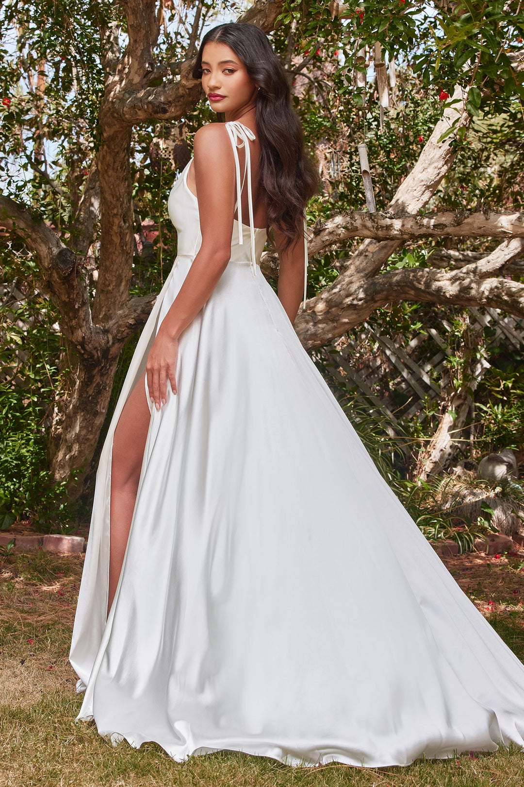 Ravishing Cowl Mid Open Back Bodice A line Satin Long Wedding & Bridal Dress CDBD104W-1