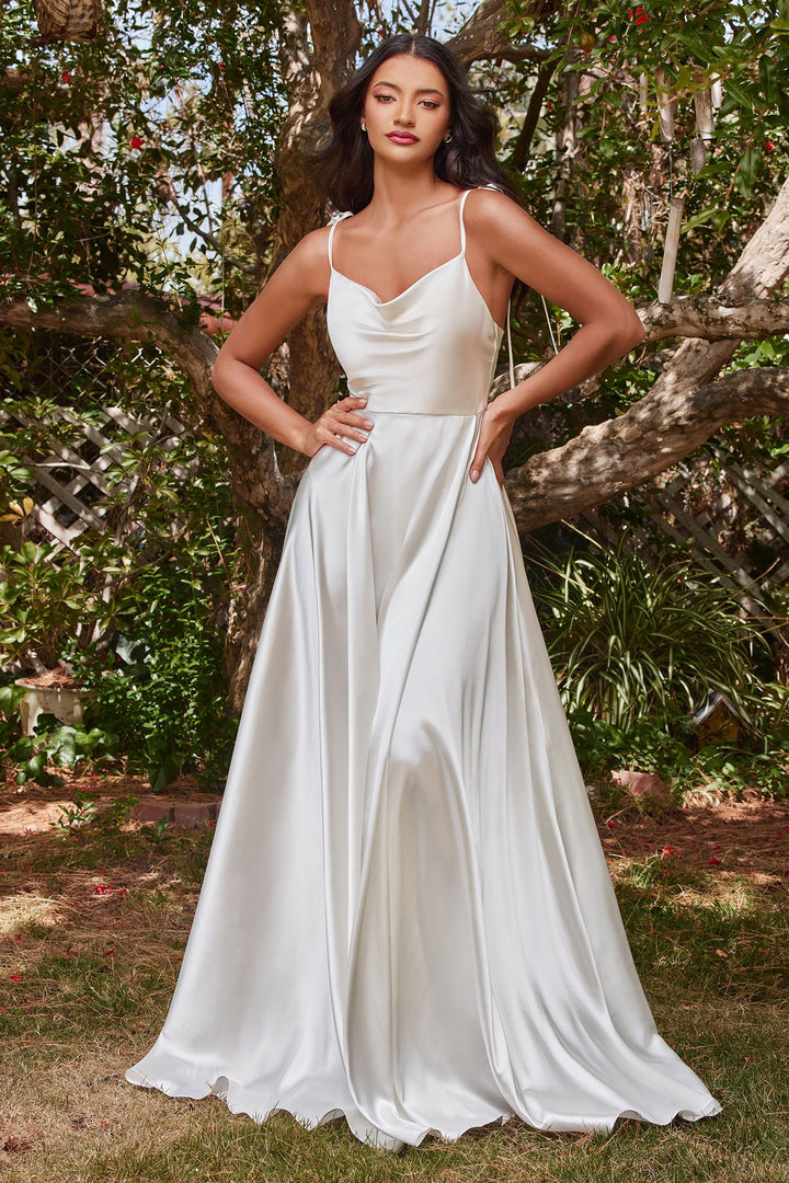 Ravishing Cowl Mid Open Back Bodice A line Satin Long Wedding & Bridal Dress CDBD104W-0