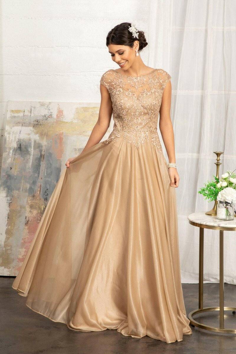 Beads Embellished Embroidered A-line Scoop-Neck Long Mother Of The Bride Dress GLGL3068 Sale-Shangri-La Fashion