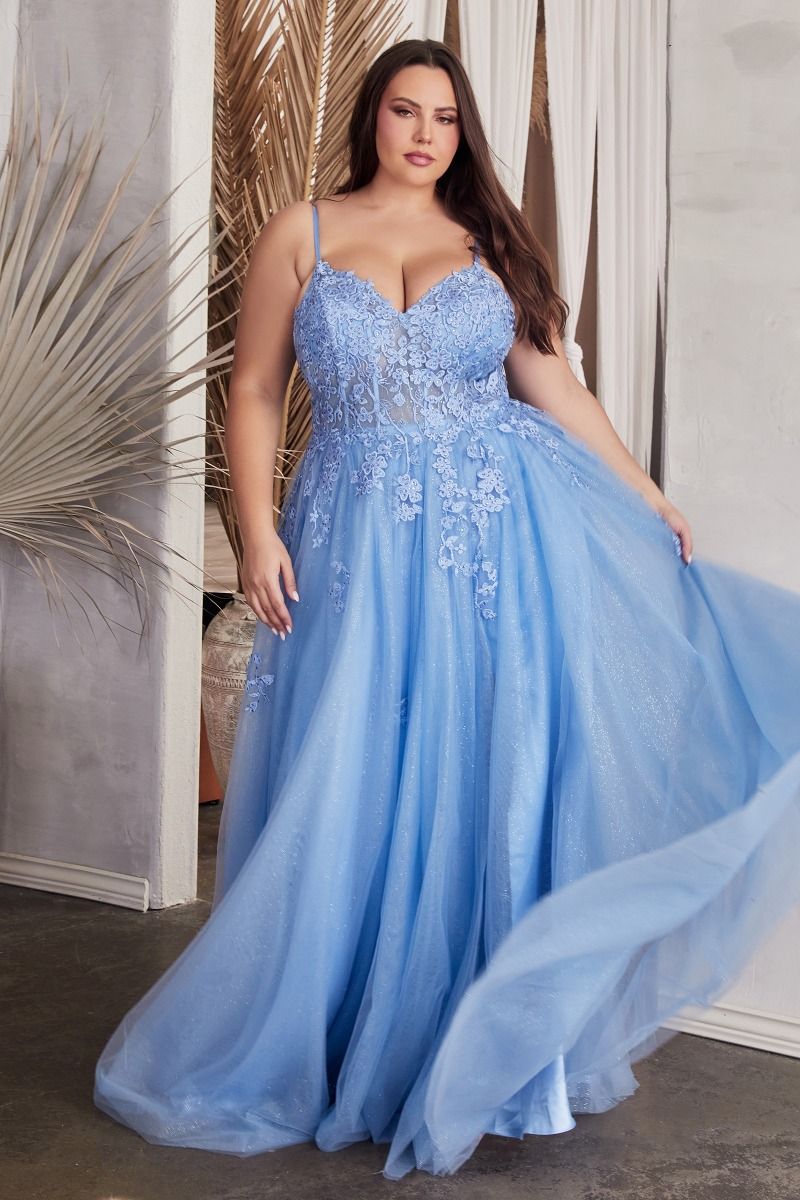 A-Line Lace & Tulle Sweetheart Embroidered Lace Plus Size Long Prom Dress CDC148C-0