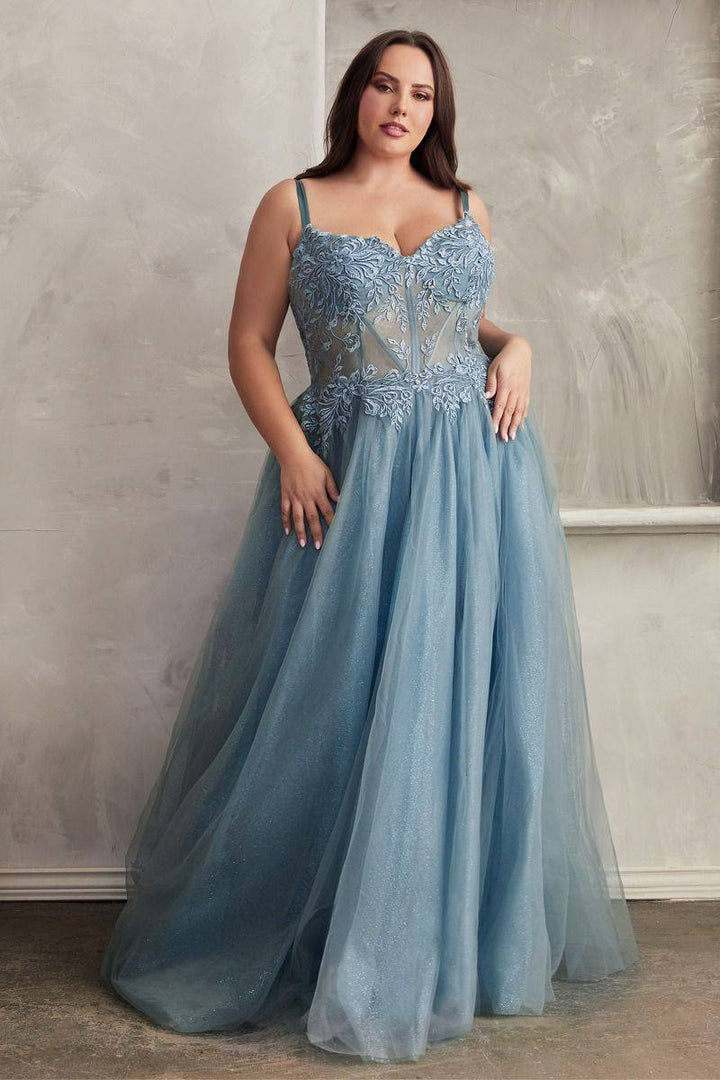 Lace A-Line Tulle Skirt Side Slit Sweetheart Plus Size Long Evening Dress CDC150C-Shangri-La Fashion