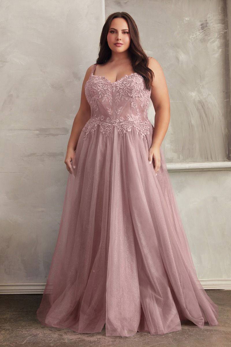 Lace A-Line Tulle Skirt Side Slit Sweetheart Plus Size Long Evening Dress CDC150C-Shangri-La Fashion