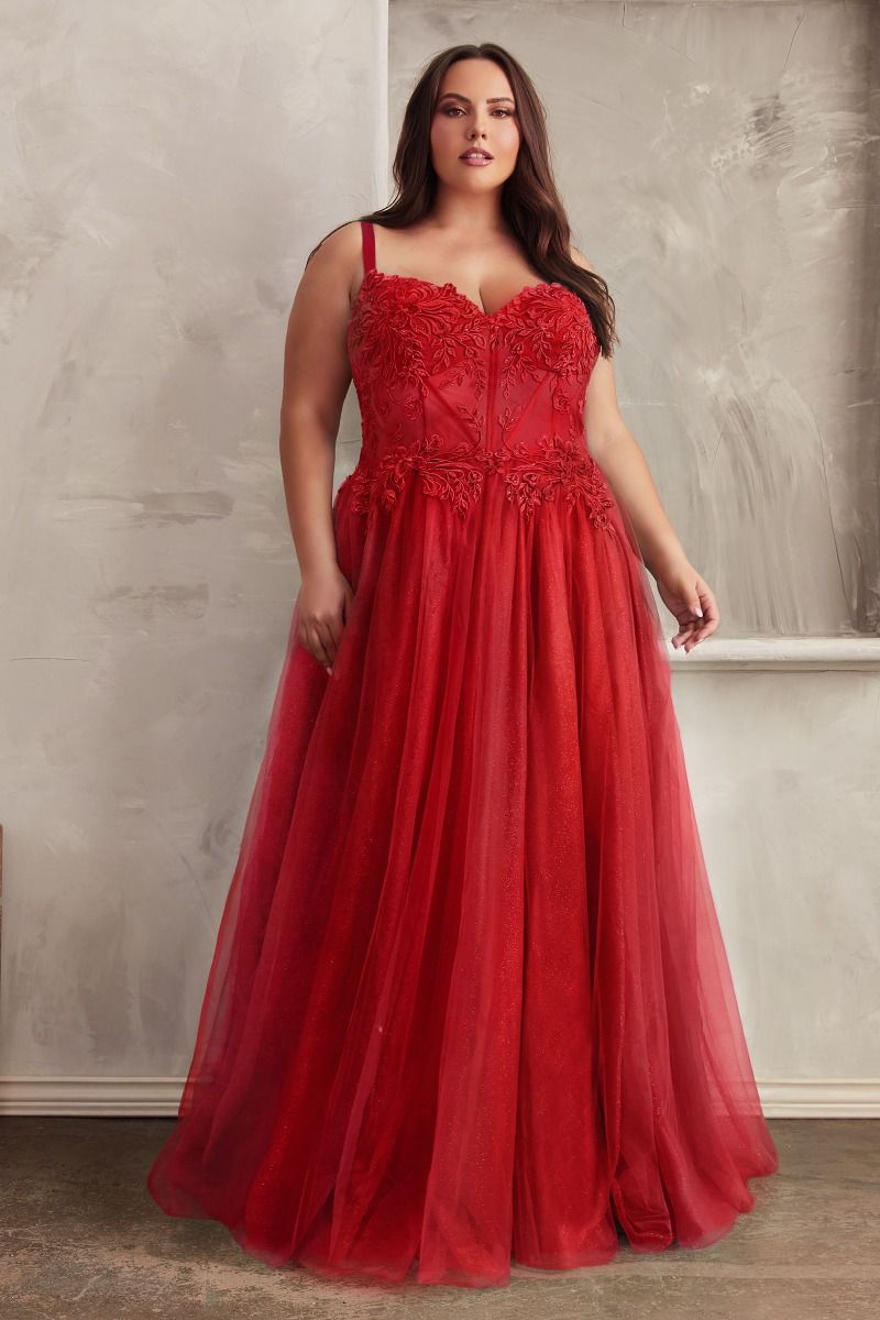 Lace A-Line Tulle Skirt Side Slit Sweetheart Plus Size Long Evening Dress CDC150C-3