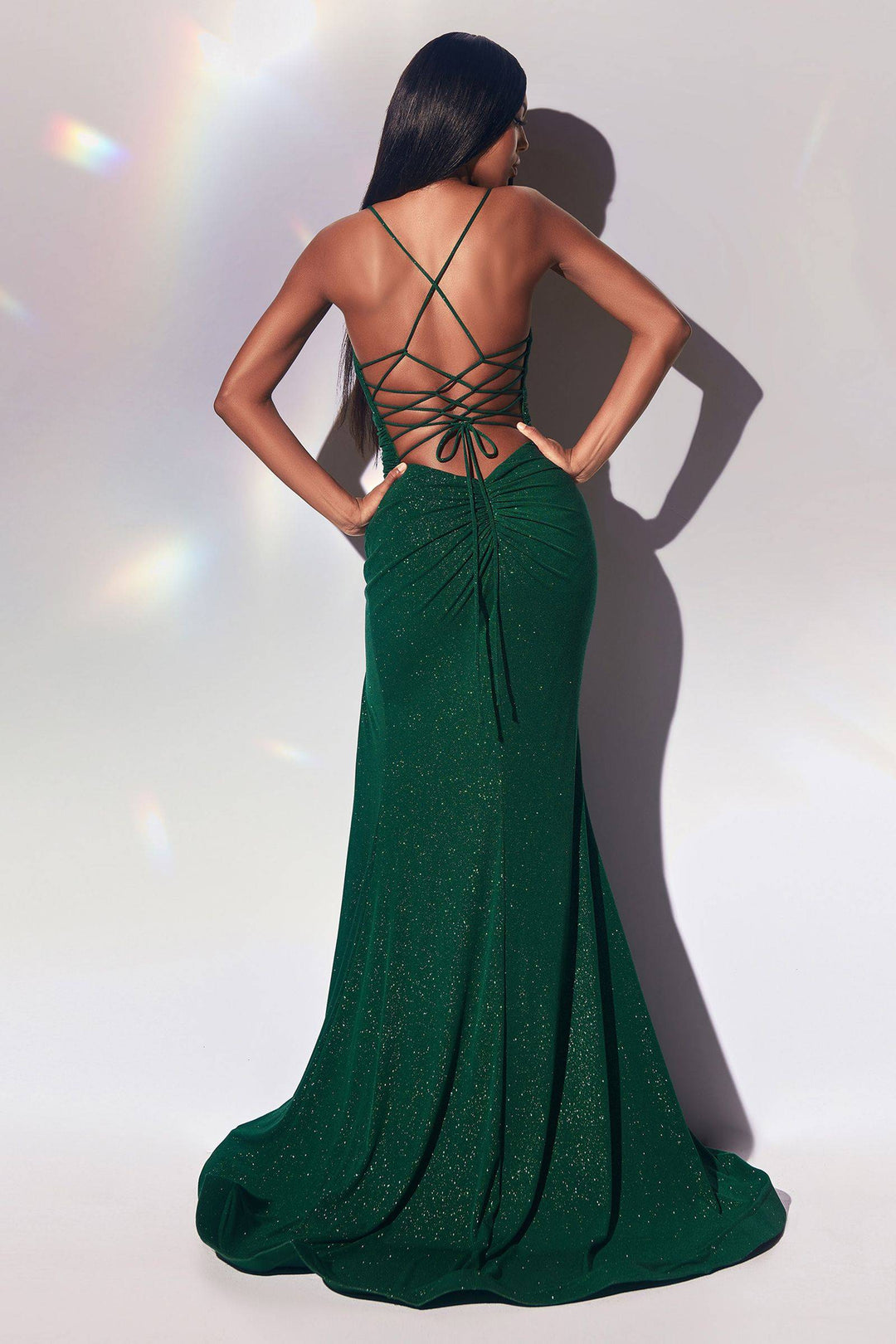 Sparkly Stretch Fitted Illusion V-Neck Open Back Mermaid Long Prom & Bridesmaid Dress CDCC2162