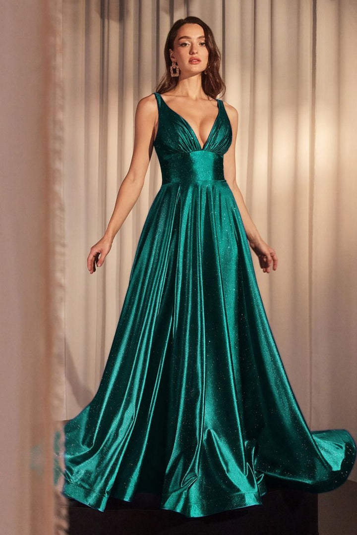 Glimmering Stretch Satin A-Line Side Slit Long Evening Dress CDCC2349-5