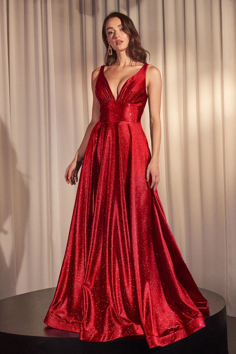 Glimmering Stretch Satin A-Line Side Slit Long Evening Dress CDCC2349-6