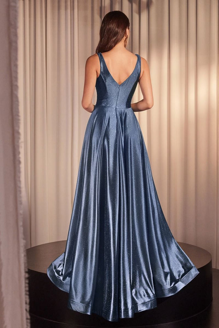 Glimmering Stretch Satin A-Line Side Slit Long Evening Dress CDCC2349-2