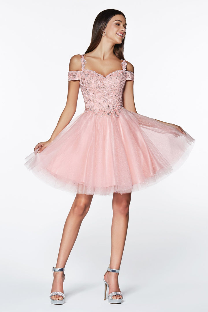 Off The Shoulder Lace Sweetheart Tulle Skirt Short Cocktail Dress CDCD0132-2