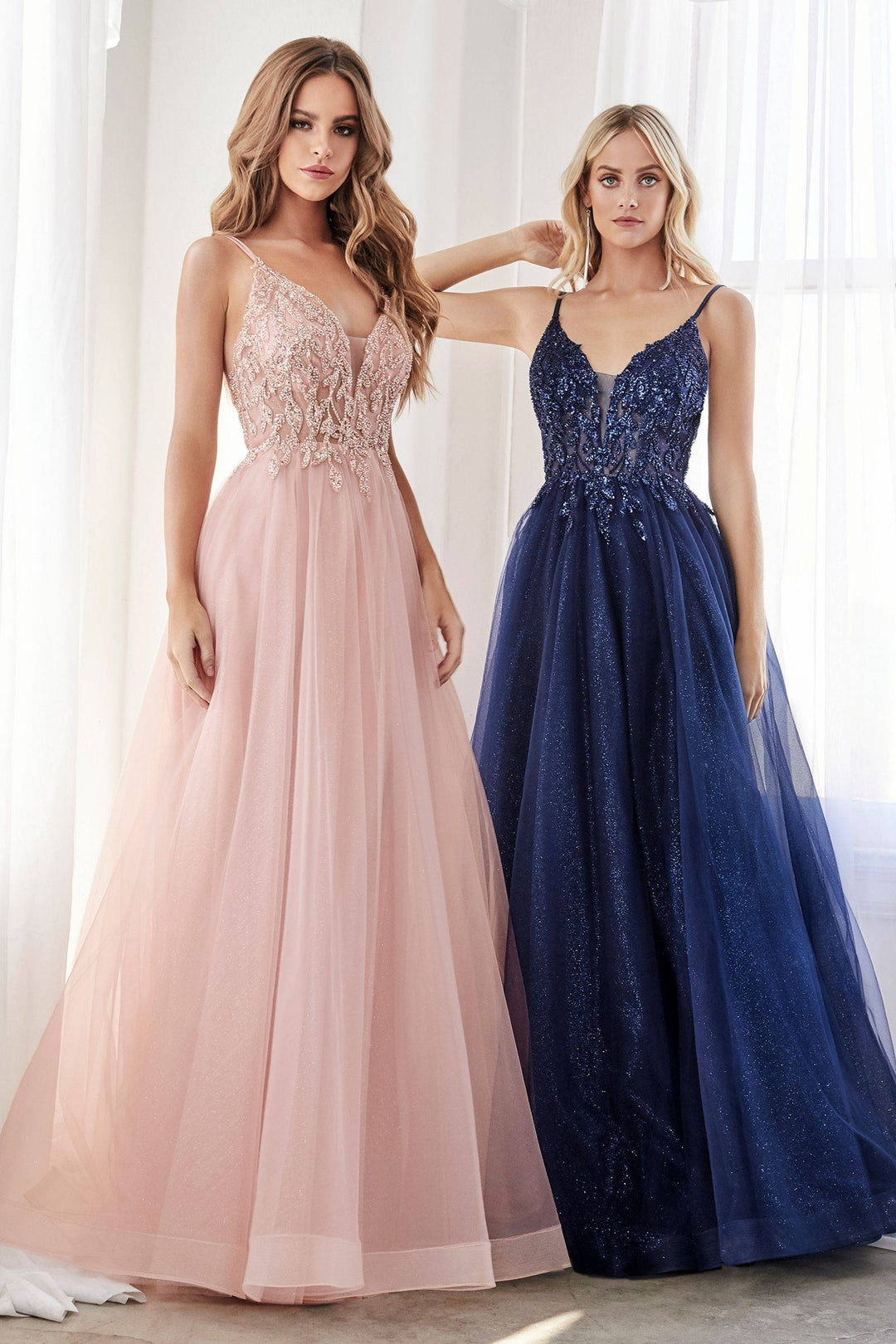 Layered Tulle Vintage Appliqué Bodice Doubled Straps V-neck A-line Long Prom Dress CDCD0154