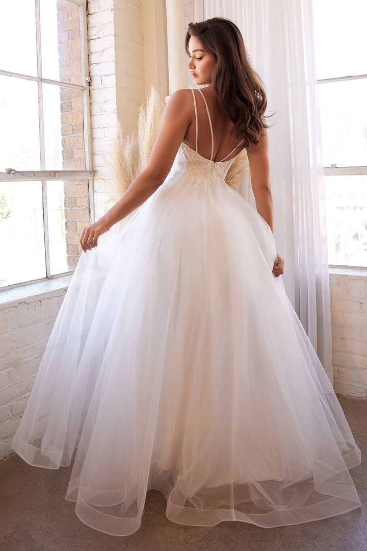 Layered Tulle Appliqué Bodice Doubled Straps V-neck A-line Long Wedding Dress CDCD0154W-2