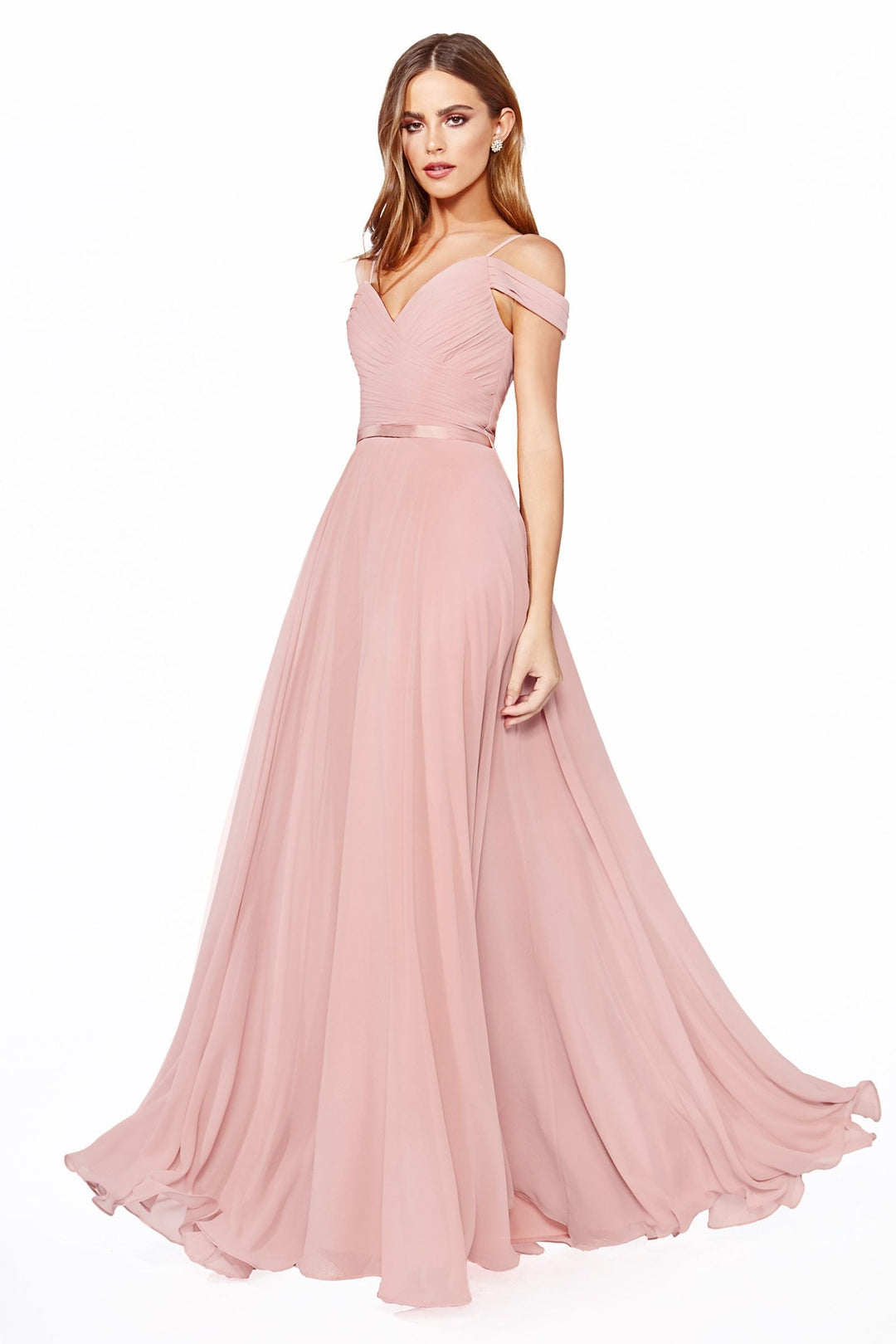 Off Shoulder A-Line Chiffon Corset Back Long Bridesmaid Dress CDCD0156-1