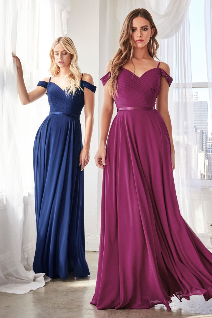 Off Shoulder A-Line Chiffon Corset Back Long Bridesmaid Dress CDCD0156-3