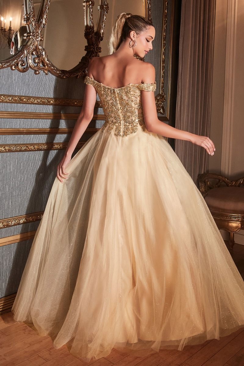 Off Shoulder A-line Sequin Bodice Glittery Layered Tulle Skirt Long Prom & Bridesmaid Dress-1