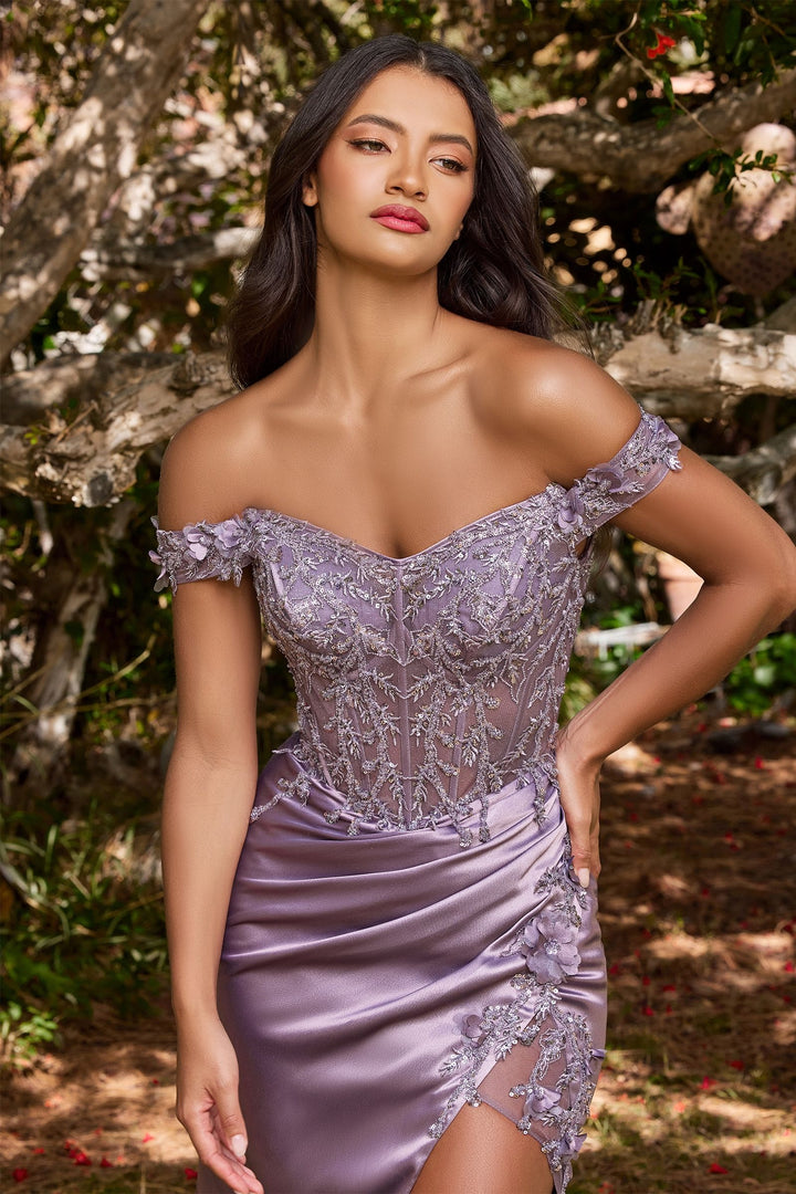 Floral Off Shoulder Embroidered Gathered on Waist Bodice Long Evening & Prom Dress CDCD0186