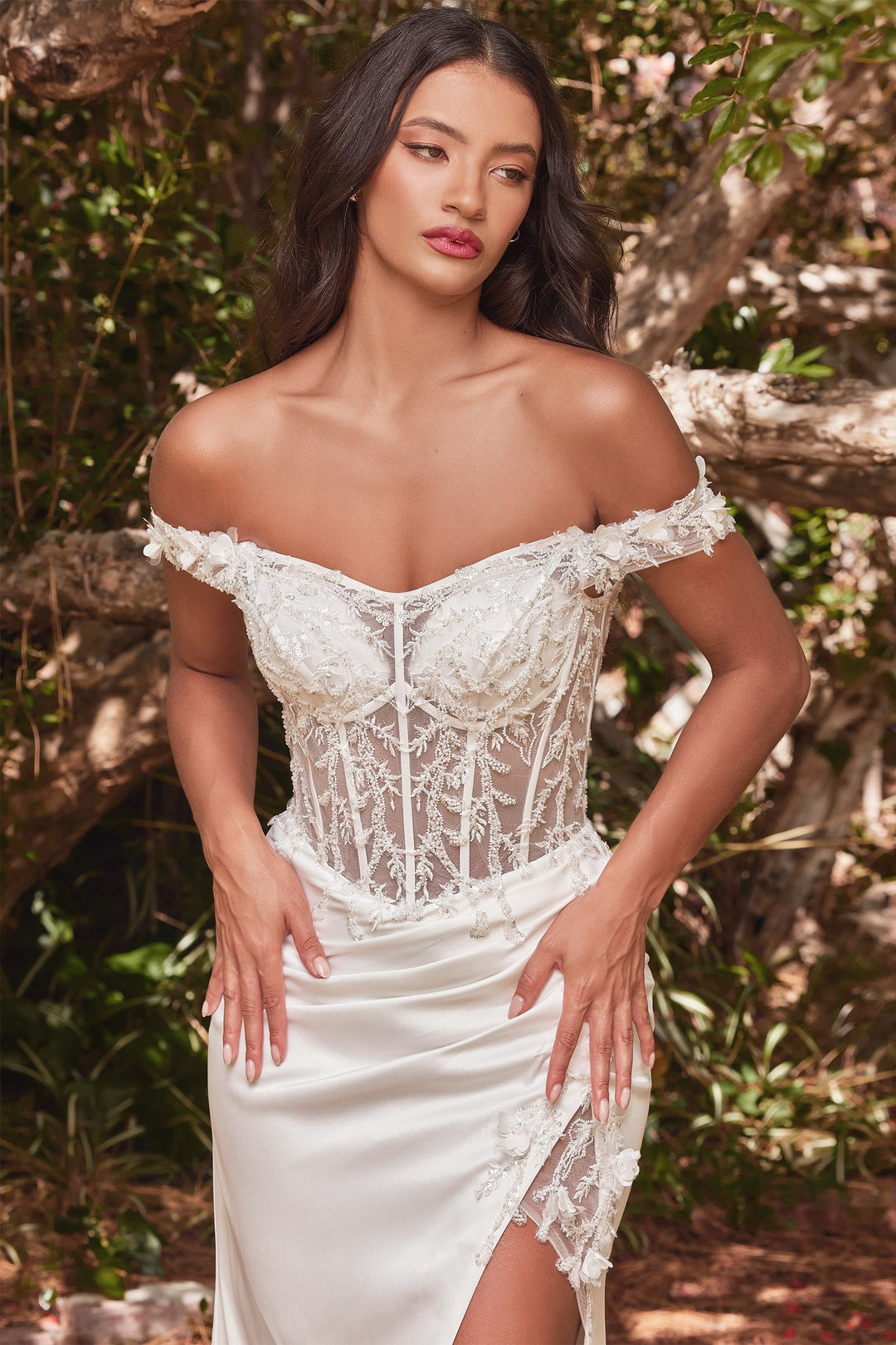 Off The Shoulder Lace Corset Bodice Fitted Mermaid Long Bridal & Wedding Dress CDCD0186W-0