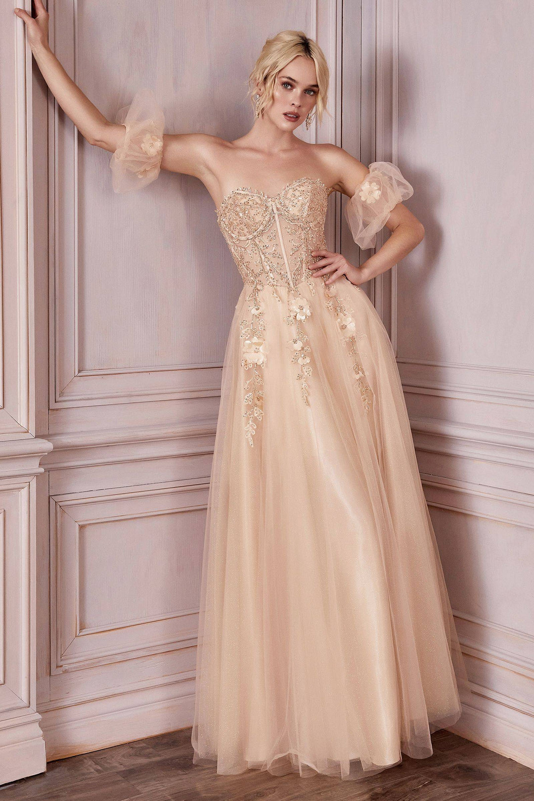 Strapless Layered Tulle Structured Embroidered Sequin Appliqué Long Ball & Prom Dress CDCD0191-Shangri-La Fashion