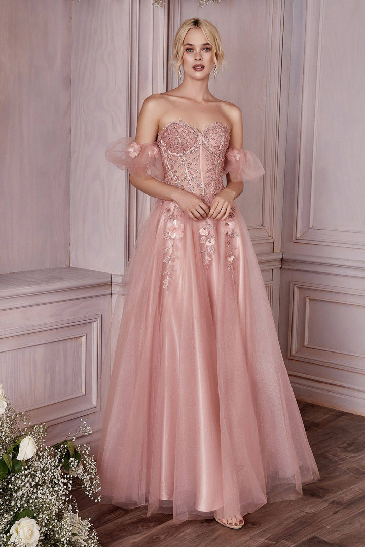 Strapless Layered Tulle Structured Embroidered Sequin Appliqué Long Ball & Prom Dress CDCD0191-Shangri-La Fashion