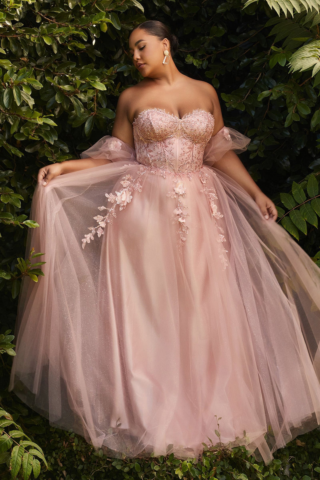 Plus Size Strapless Tulle Structured Embroidered Sequin Appliqué Floral Long Ball & Prom Dress CDCD0191C-0