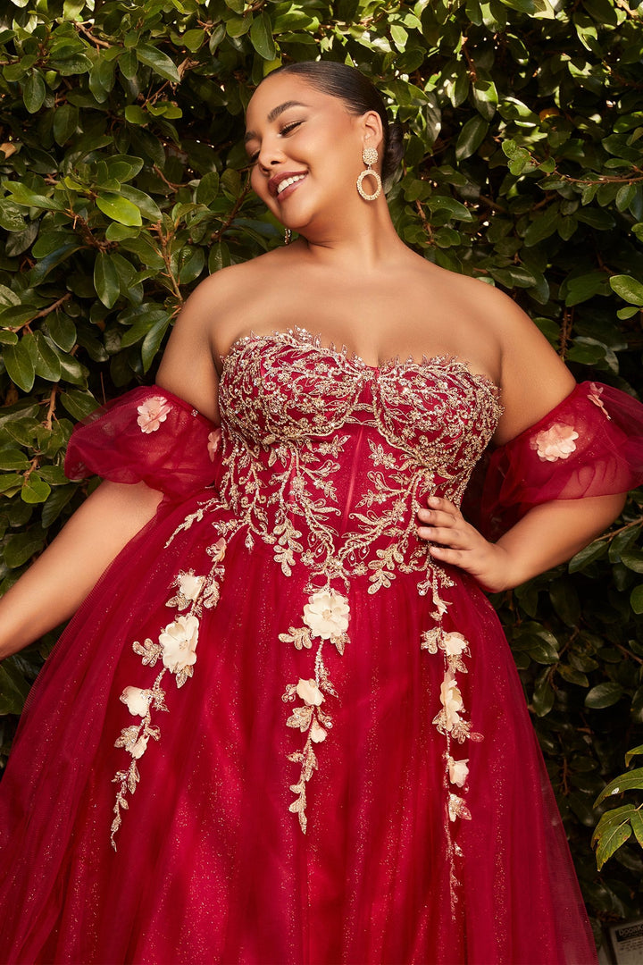 Plus Size Strapless Tulle Structured Embroidered Sequin Appliqué Floral Long Ball & Prom Dress CDCD0191C-2