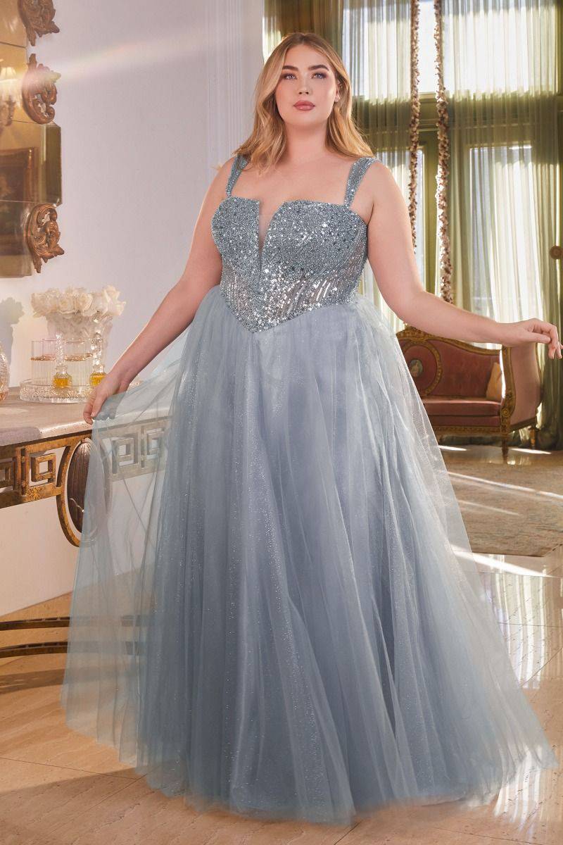 Strapless A-Line Embellished Bodice Plus Size Long Prom Dress CDCD0217C