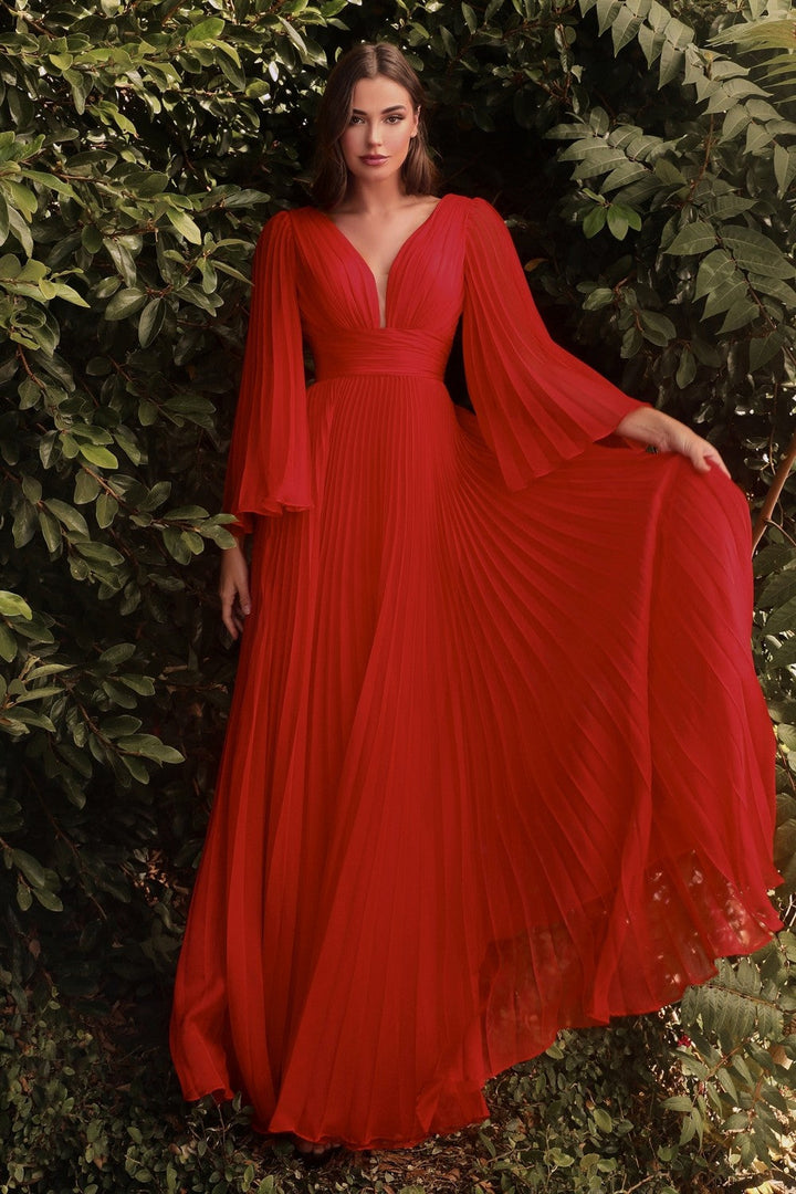 Pleated Chiffon Deep v-neck Open Back and Covered Shoulders Long Mother of the Bride Dress CDCD242 Sale-4