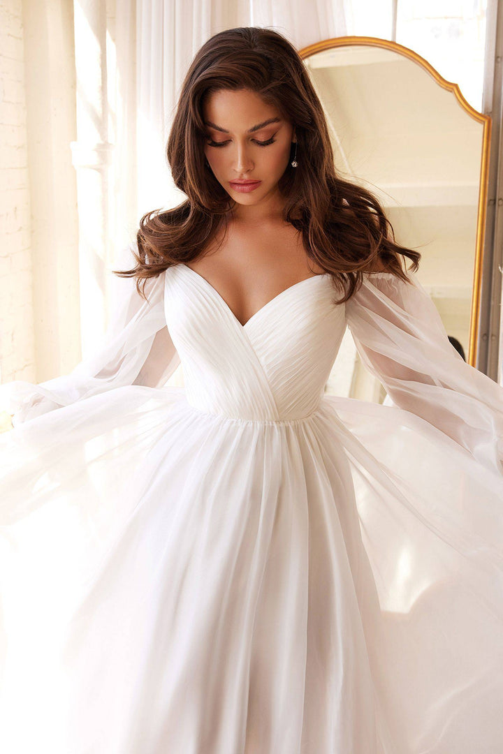 Classic Long Sleeves Bodice A-line Chiffon Long Wedding & Bridal Dress CDCD243W